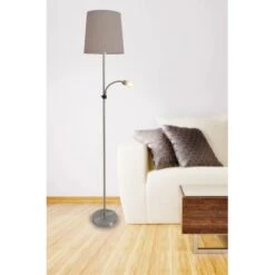 Näve Stehleuchte Mit LED-Lesearm City Stahl Blank-Grau Satiniert