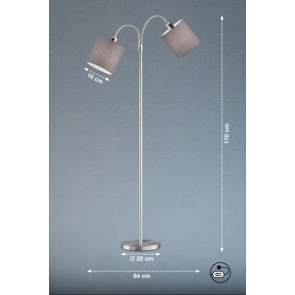 Fischer & Honsel Stehleuchte Cozy 2-flammig Nickelfarben/Grau 6 Fischer & Honsel Stehleuchte Cozy 2-flammig Nickelfarben/Grau – Bild 4