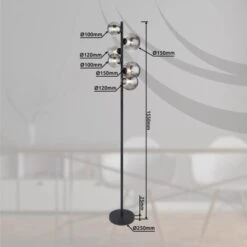 Globo LED-Stehlampe Riha 6-flammig Schwarz Matt-Rauchfarben 285 X 1550 Mm -Beleuchtungsgeschäft 9007371417889 3749 S 03