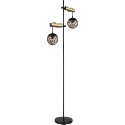 Globo Stehlampe Fitz 2-flammig Schwarz Matt-Gold Rauchfarben 510 X 250 X 1680 Mm -Beleuchtungsgeschäft 9007371439850 3749 S 03