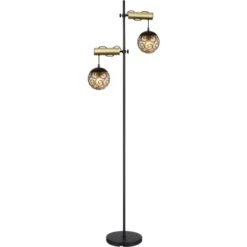 Globo Stehlampe Fitz 2-flammig Schwarz Matt-Gold Rauchfarben 510 X 250 X 1680 Mm -Beleuchtungsgeschäft 9007371439850 3749 S 04