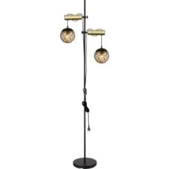 Globo Stehlampe Fitz 2-flammig Schwarz Matt-Gold Rauchfarben 510 X 250 X 1680 Mm -Beleuchtungsgeschäft 9007371439850 3749 S 06