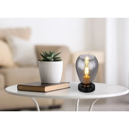 Globo Tischlampe Fanni 1-flammig Schwarz Matt-Rauchfarben 150 X 235 Mm 3 Globo Tischlampe Fanni 1-flammig Schwarz Matt-Rauchfarben 150 X 235 Mm