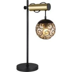 Globo Tischlampe Fitz 1-flammig Schwarz Matt-Gold Rauchfarben 340 X 180 X 550 Mm -Beleuchtungsgeschäft 9007371442850 3749 S 01