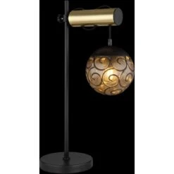 Globo Tischlampe Fitz 1-flammig Schwarz Matt-Gold Rauchfarben 340 X 180 X 550 Mm -Beleuchtungsgeschäft 9007371442850 3749 S 02