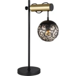 Globo Tischlampe Fitz 1-flammig Schwarz Matt-Gold Rauchfarben 340 X 180 X 550 Mm -Beleuchtungsgeschäft 9007371442850 3749 S 03